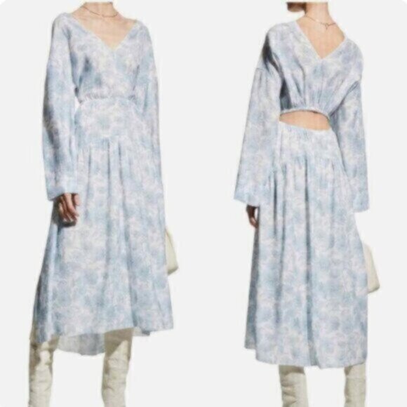 Vince Dahlia Long Sleeve Double V Neck Cut Out Back Dress - Picture 1 of 14